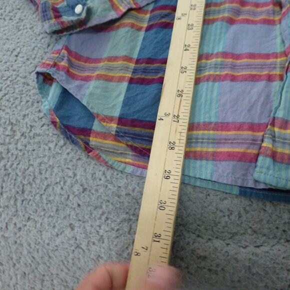 J Crew Shirt Mens Medium Button Up Indian Madras Plaid Blue Classic Cotton - Picture 7 of 9